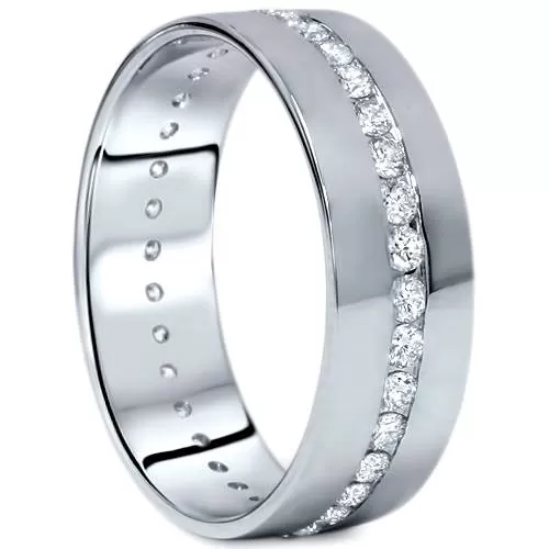 1 1/10ct Diamond Mens Eternity Wedding Ring 8mm 14K White Gold