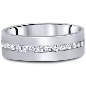 1 1/10ct Diamond Mens Eternity Wedding Ring 8mm 14K White Gold