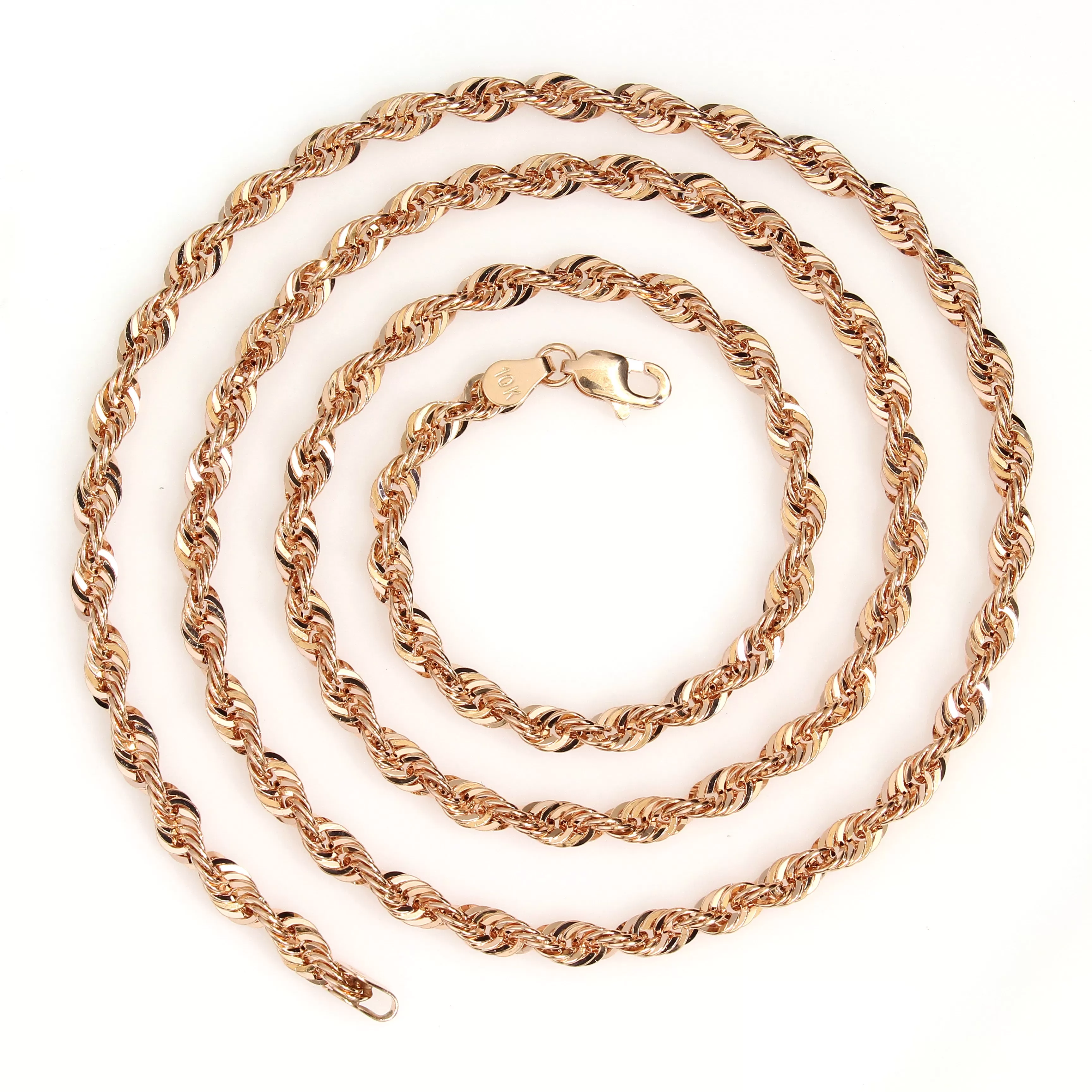 10k 4mm Rose Gold Light Weight Diamond Cut Rope Chains