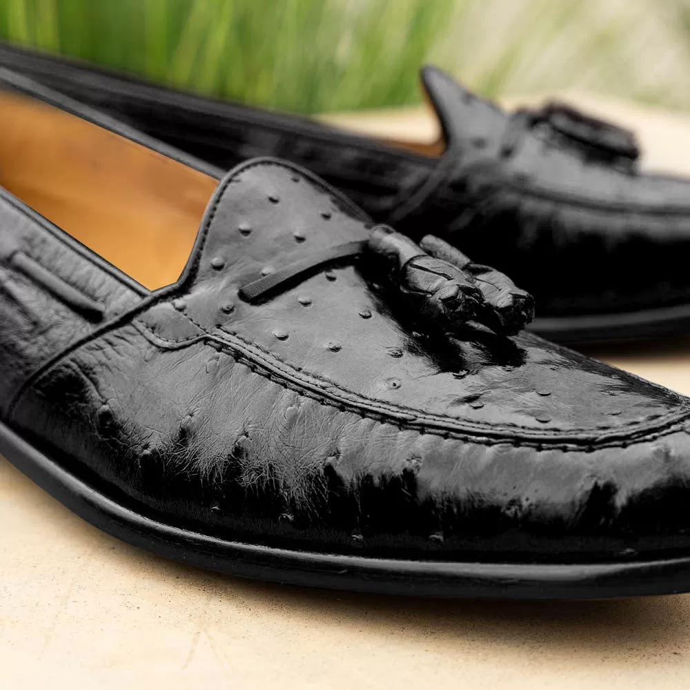 13-581-BLK FRANCO Ostrich Tassel Loafer, Black