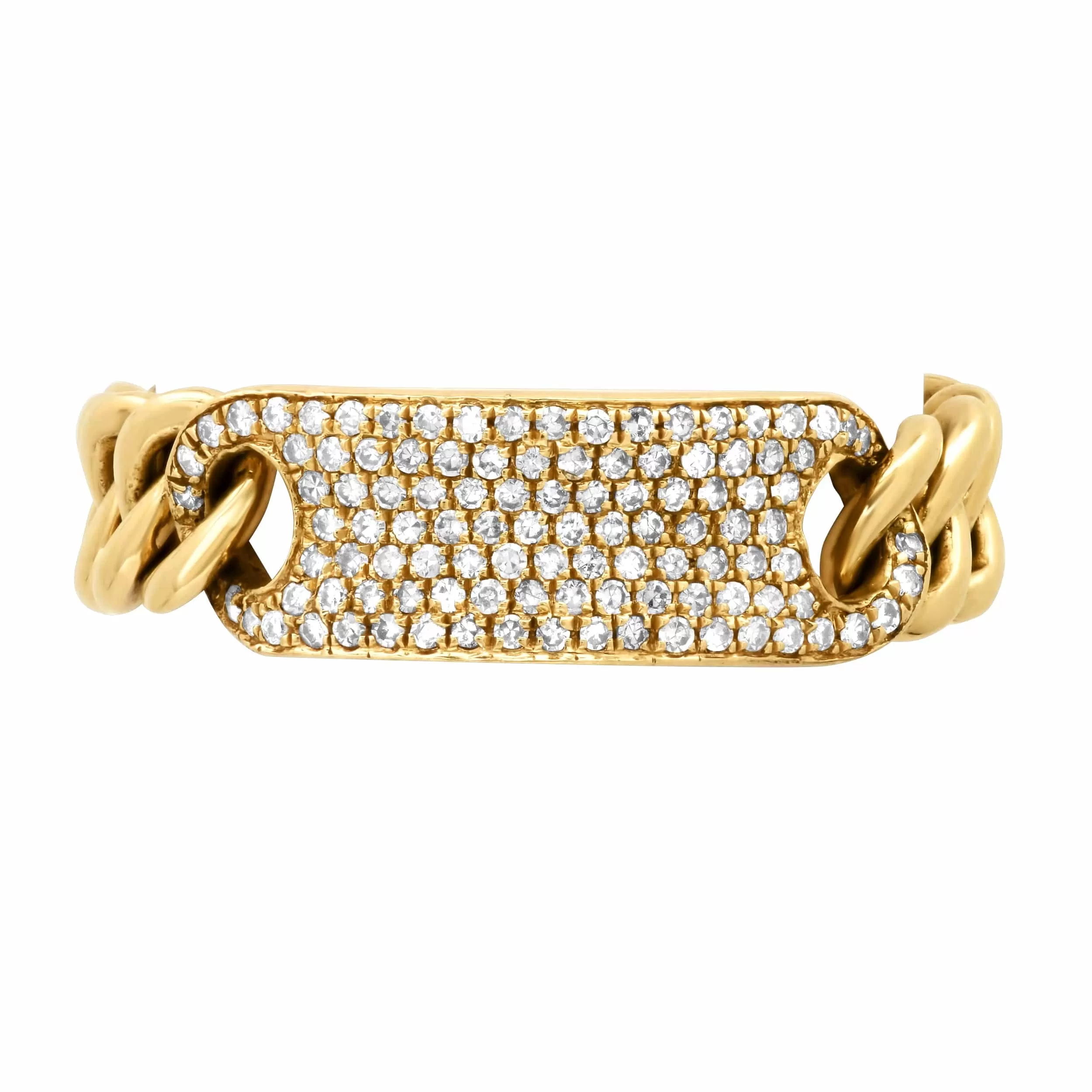 14K Gold Diamond Bar Cuban Chain Link Micro-Pave Ring