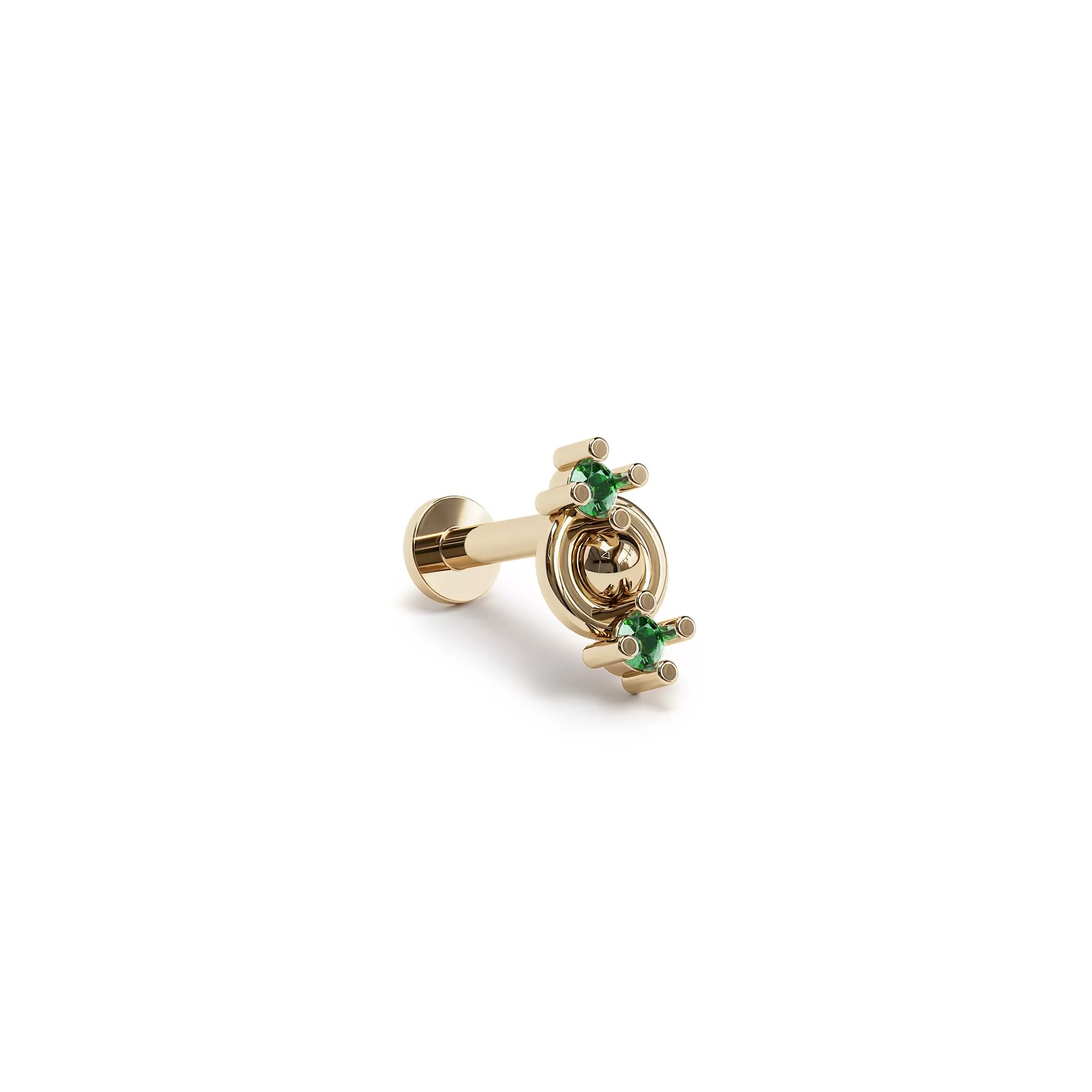 14K Gold Double Emerald Stud