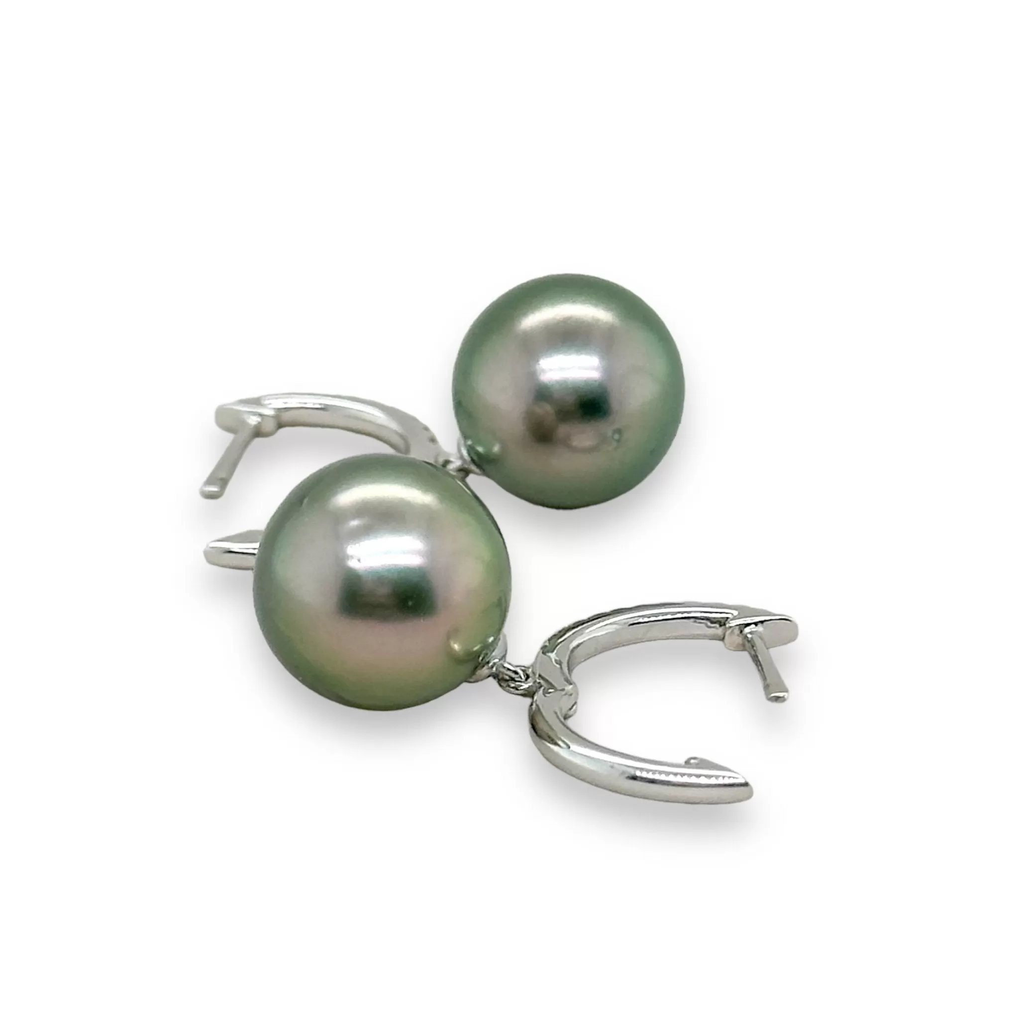 14K W Gold 10-11mm Tahitian Pearl and 0.11ctw Diamond Earrings