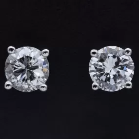 14K White Gold 0.55 TCW Natural Diamond Round Stud Earrings 4.2 mm