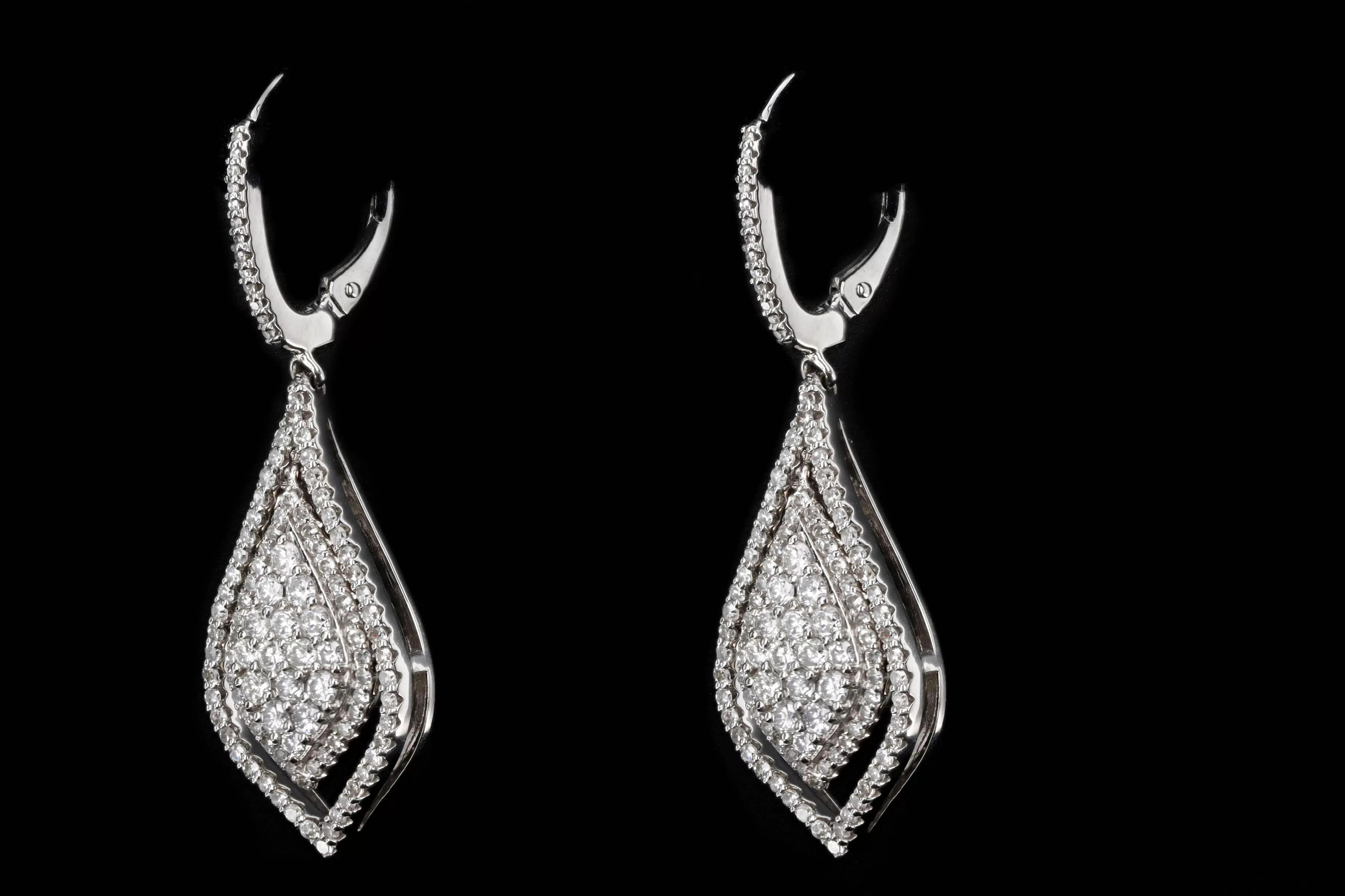 14K White Gold 0.75 Carat Total Weight Diamond Pave Teardrop Earrings