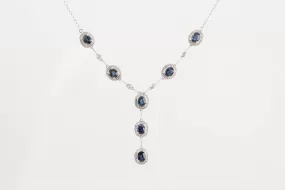 16.5'' 14k White Gold 0.05ctw Diamond 2.94tcw Sapphire Necklace (5.50g.)