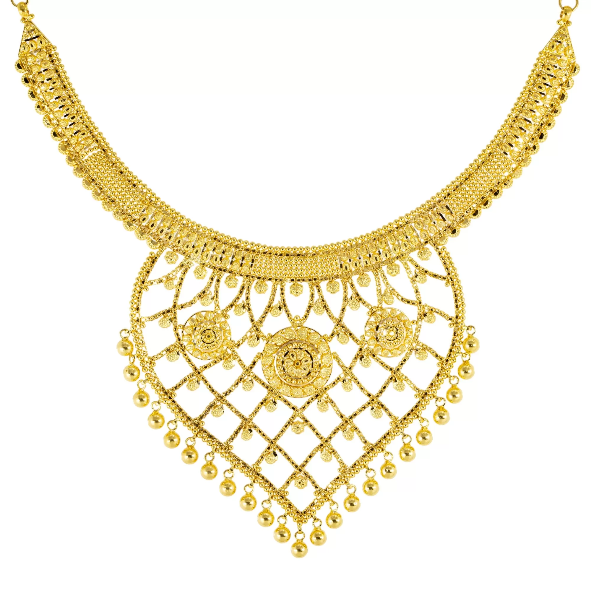 22K Yellow Gold Bridal Necklace Set (66.8gm)