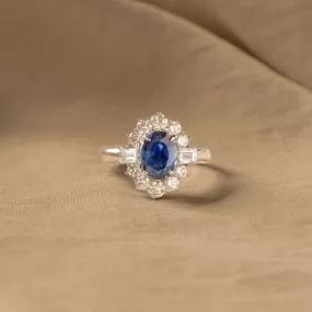 2.52 Carat Oval Natural No Heat Sapphire Diamond Halo Ring