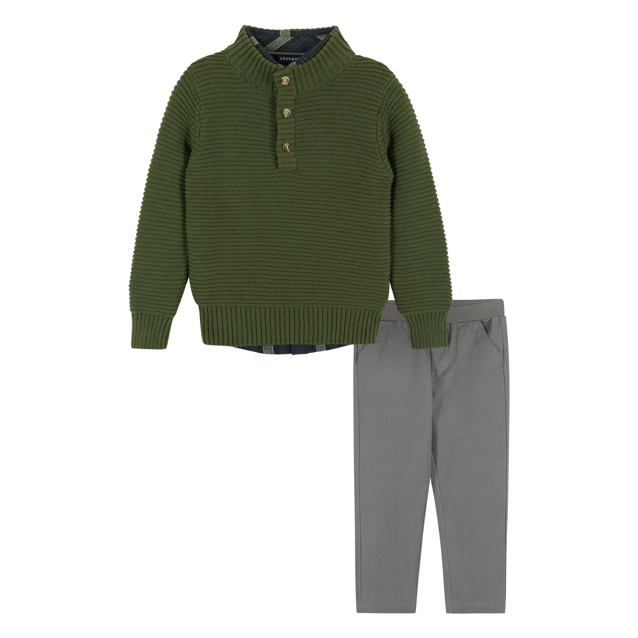 3-Piece Half Button-Up Sweater Set | Green