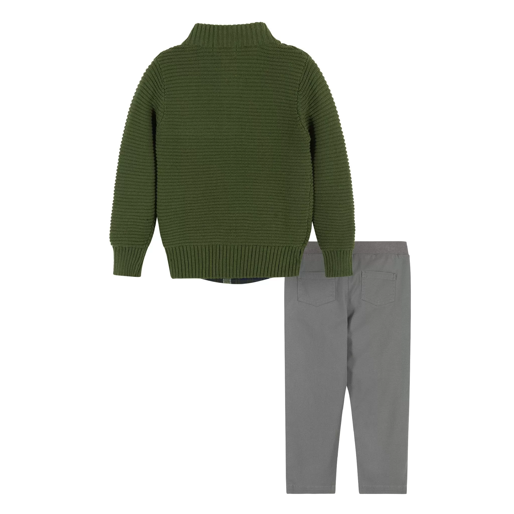 3-Piece Half Button-Up Sweater Set | Green