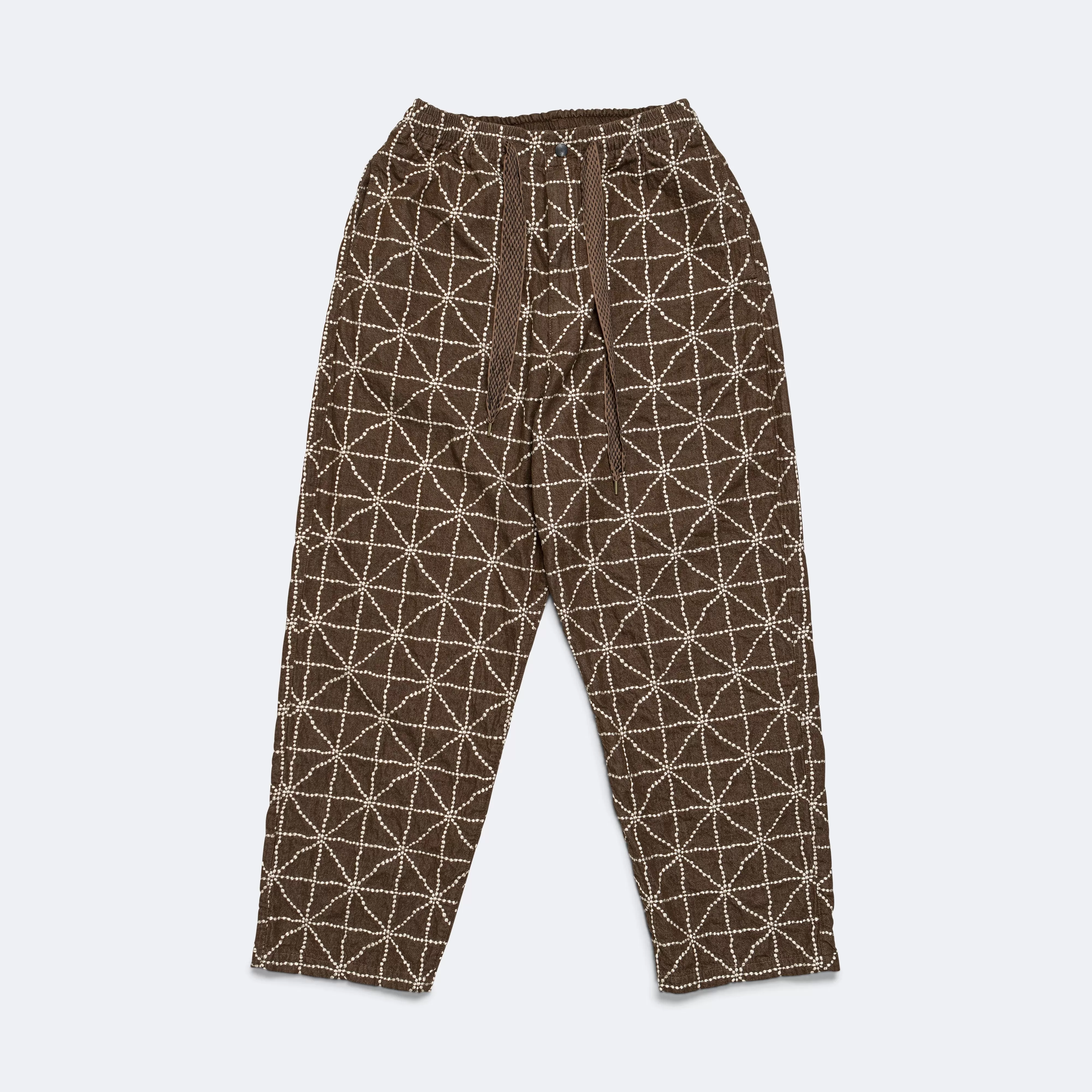 8oz Color Denim FOLK-DOJO Embroidery EASY Pants - Brown