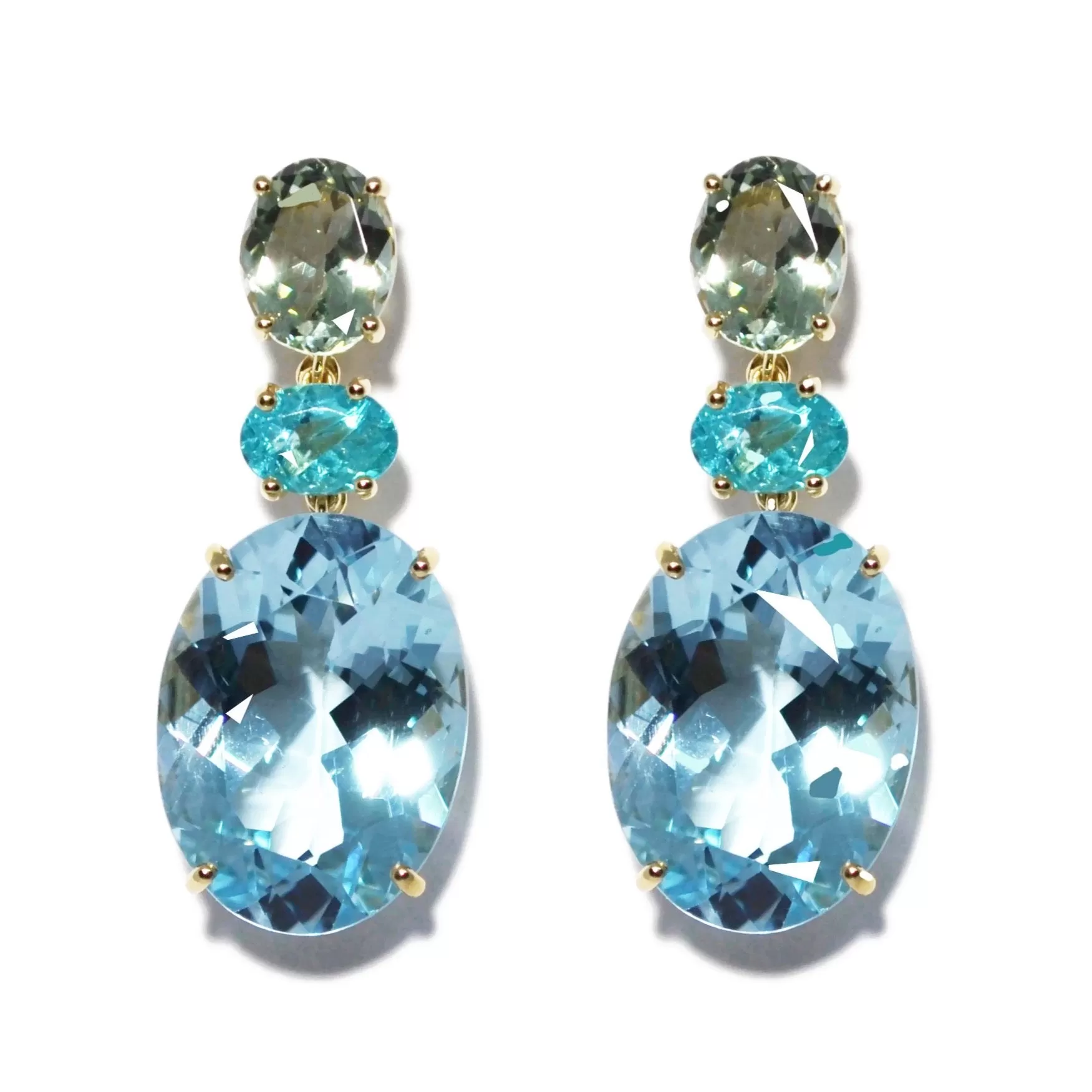 A & Furst - Party - Drop Earrings with Prasiolite, Apatite and Blue Topaz, 18k Yellow Gold