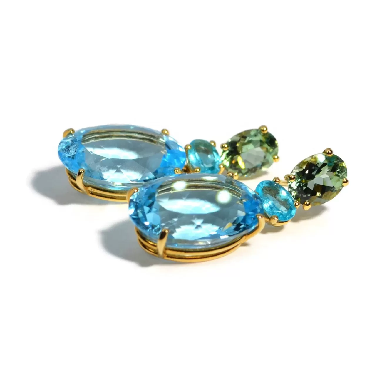 A & Furst - Party - Drop Earrings with Prasiolite, Apatite and Blue Topaz, 18k Yellow Gold