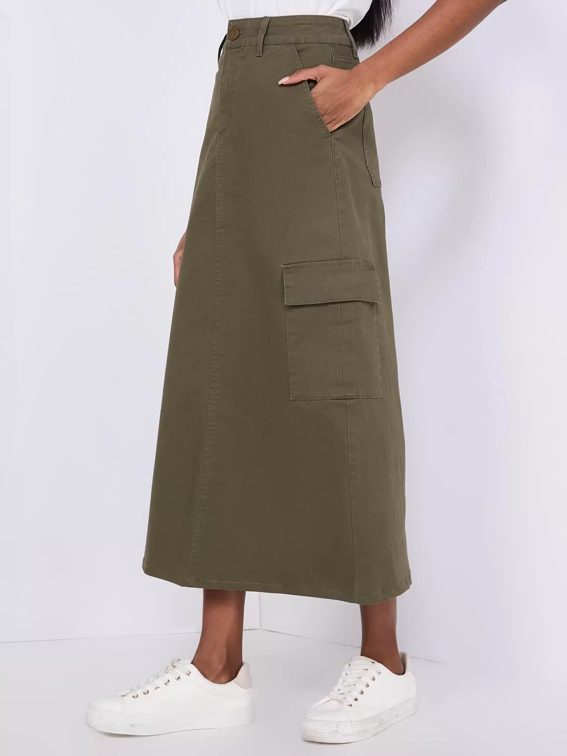 A-Line Cargo Midi Skirt