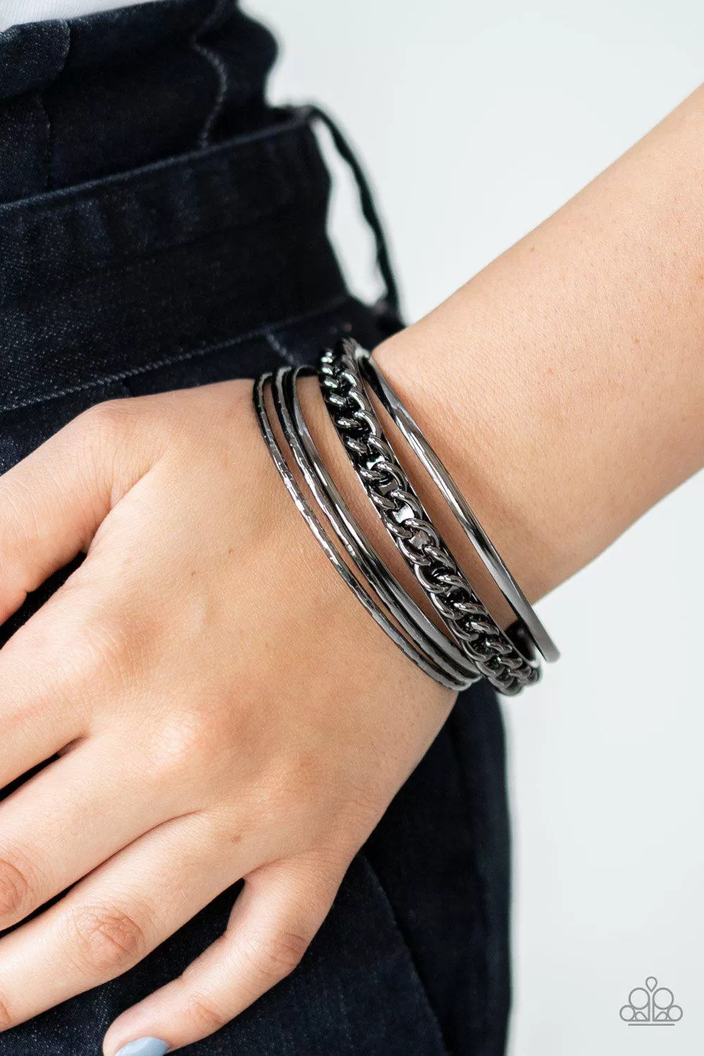 A Piece of The Action Gunmetal Black Bangle Bracelet Set - Paparazzi Accessories