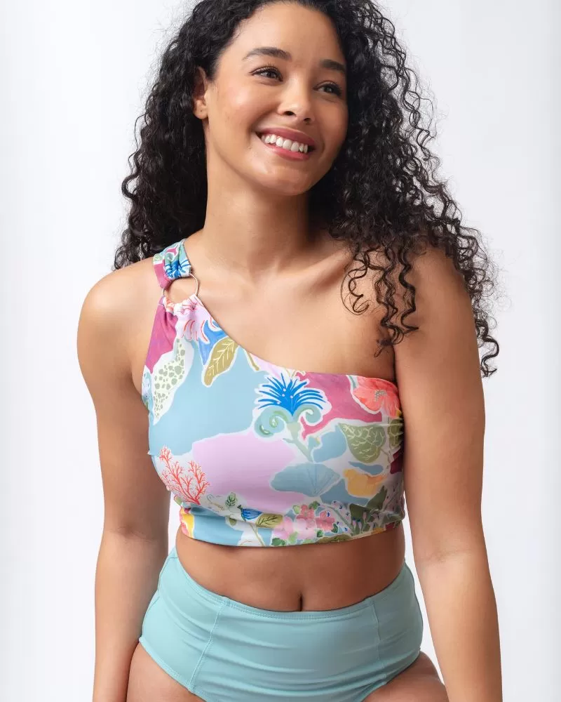 Abstract Shell One-Shoulder Crop Top