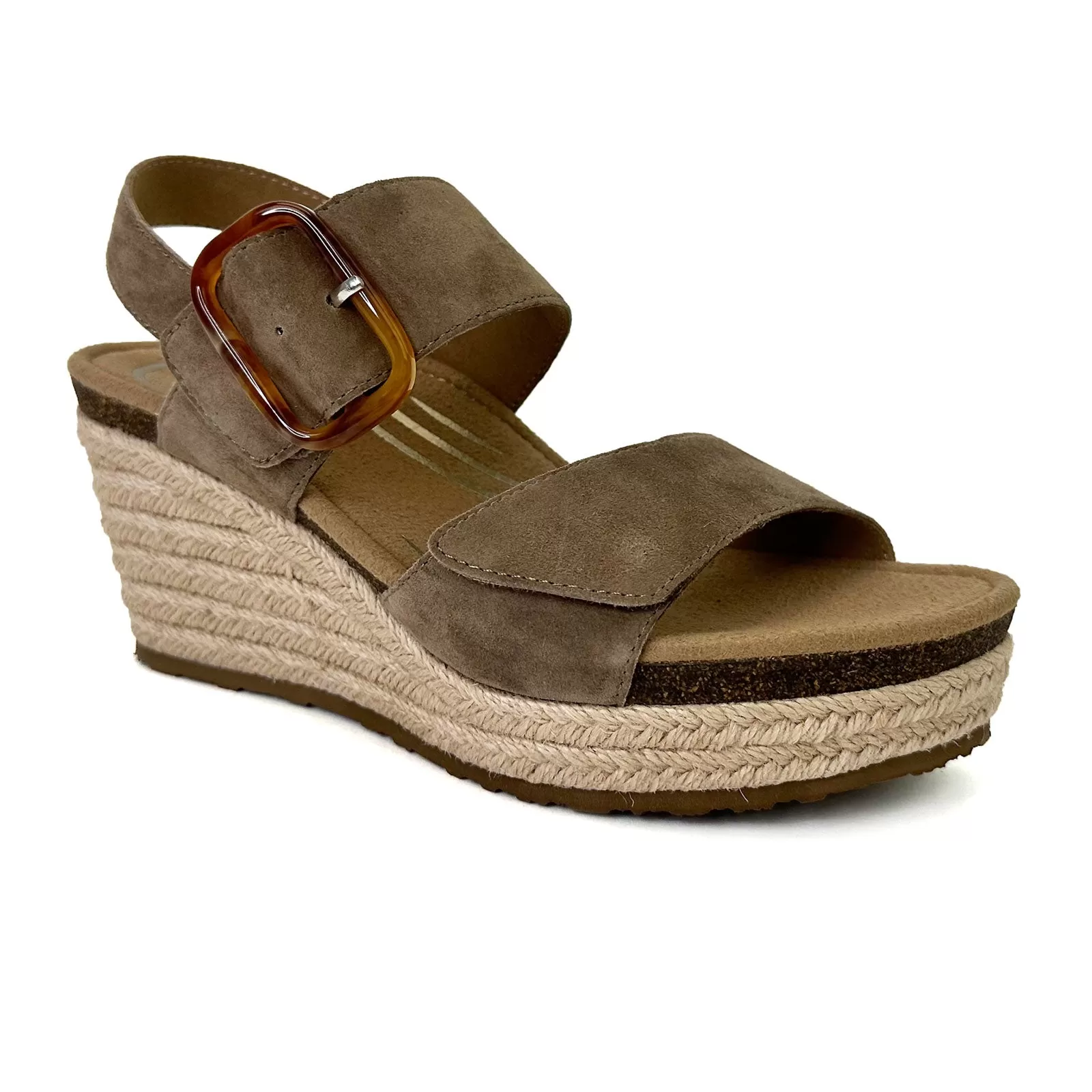 Aetrex Ashley Wedge Sandal (Women) - Taupe Suede