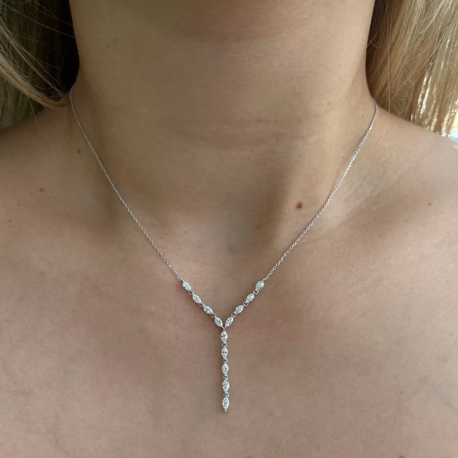 AFJ Diamond Collection - Lariat Necklace with Diamonds, 14k White Gold