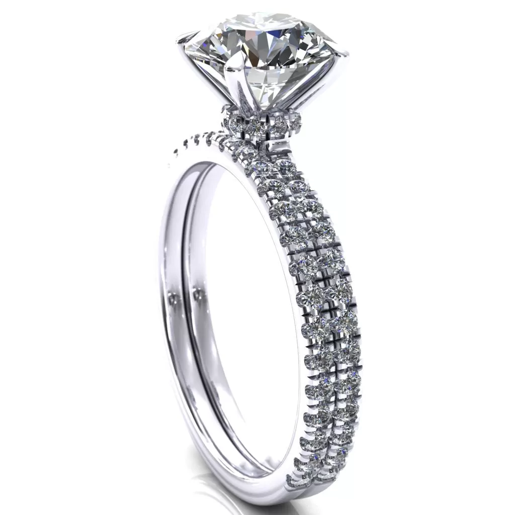 Alayna Round Center Stone 4 Claw Prong 3/4 Micro Pave Diamond Accent Ring Engagement Ring