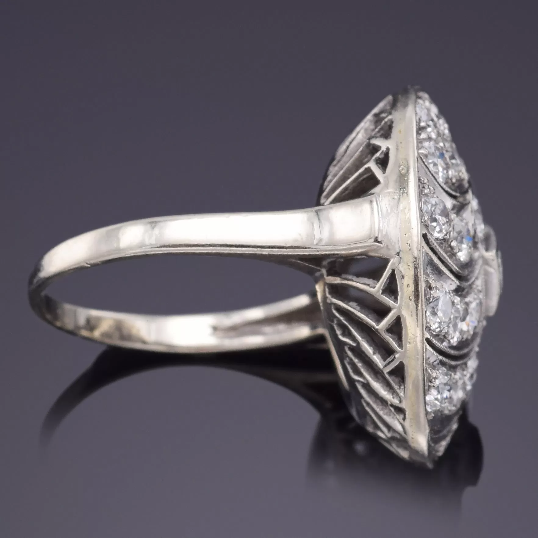 Antique 14K White Gold 2.24 TCW Diamond Round Art Deco Cocktail Ring Size 8