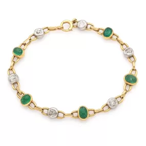 Antique 20K Gold Platinum Emerald & 1.50 TCW Diamond Station Bracelet 18K Clasp