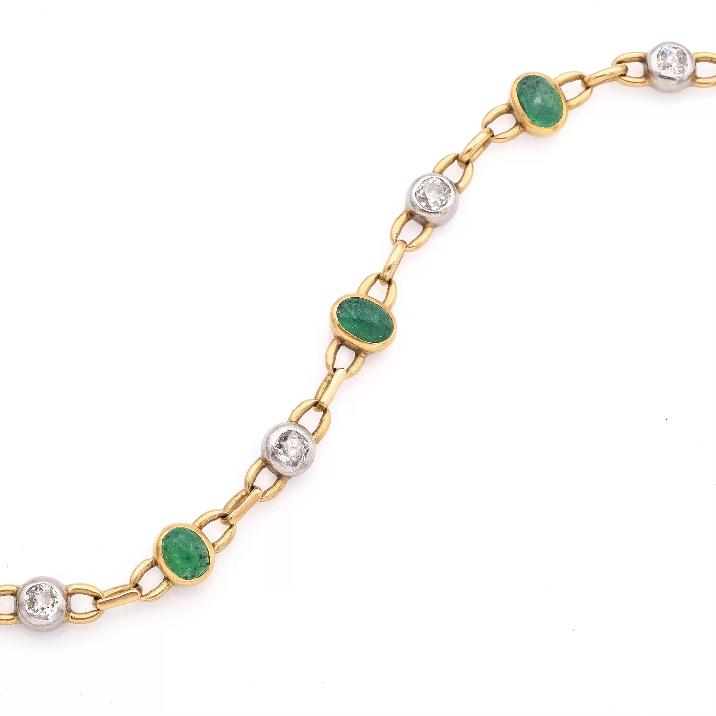 Antique 20K Gold Platinum Emerald & 1.50 TCW Diamond Station Bracelet 18K Clasp