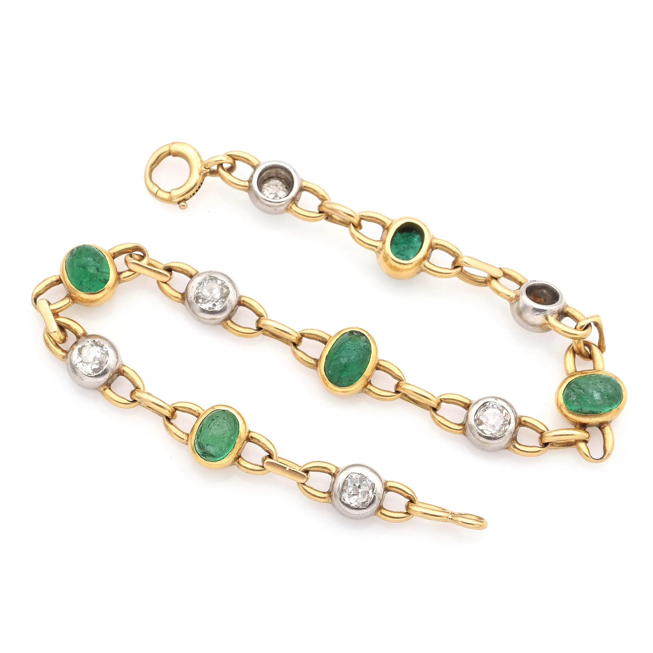 Antique 20K Gold Platinum Emerald & 1.50 TCW Diamond Station Bracelet 18K Clasp