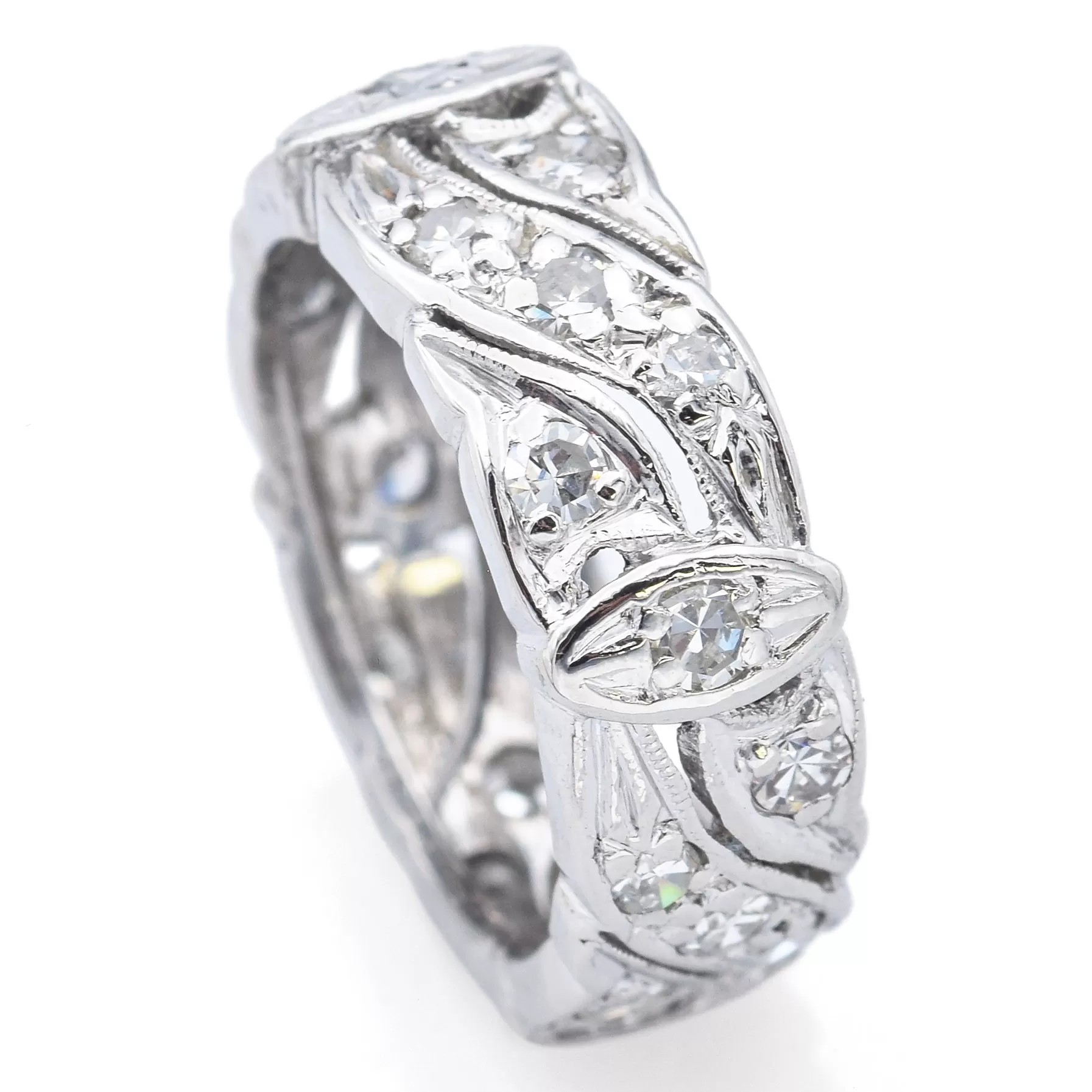 Antique Art Deco 900 Platinum 0.88 TCW Diamond Band Ring Size 4.5