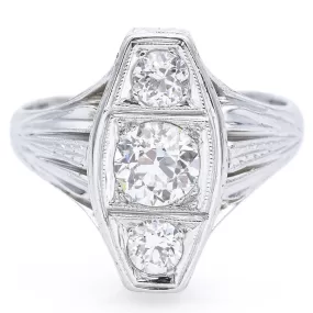 Antique Belais Art Deco 18K White Gold 0.85 TCW Old Euro Diamond Ring Size 6