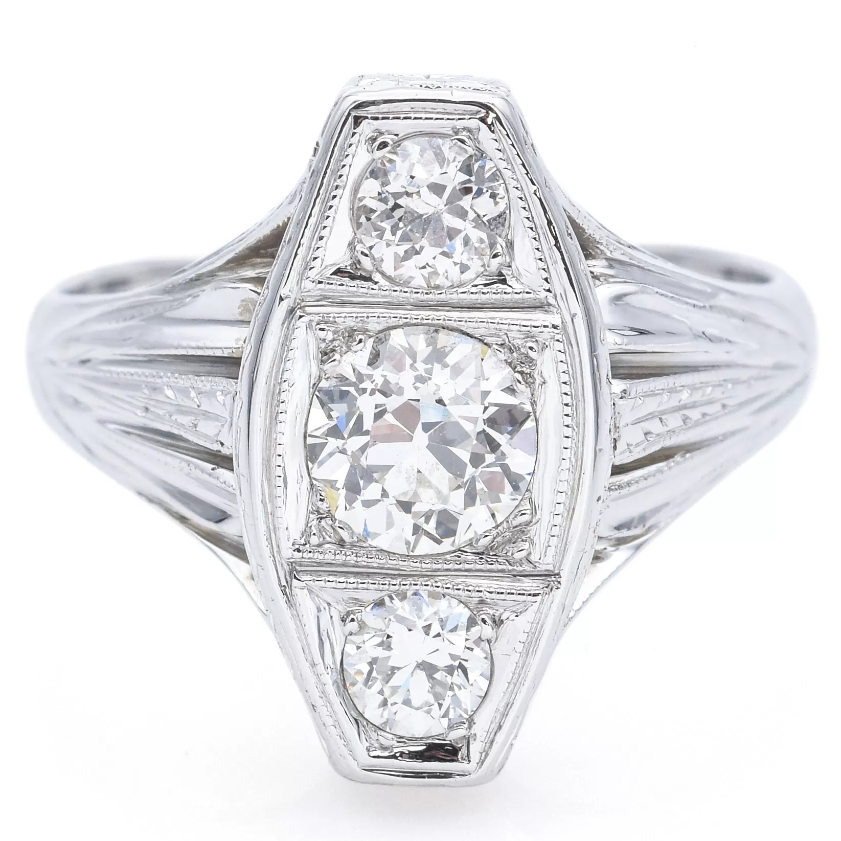 Antique Belais Art Deco 18K White Gold 0.85 TCW Old Euro Diamond Ring Size 6