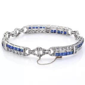 Antique Platinum 6.60 TCW Sapphire & 4.80 TCW Diamond Art Deco Bracelet