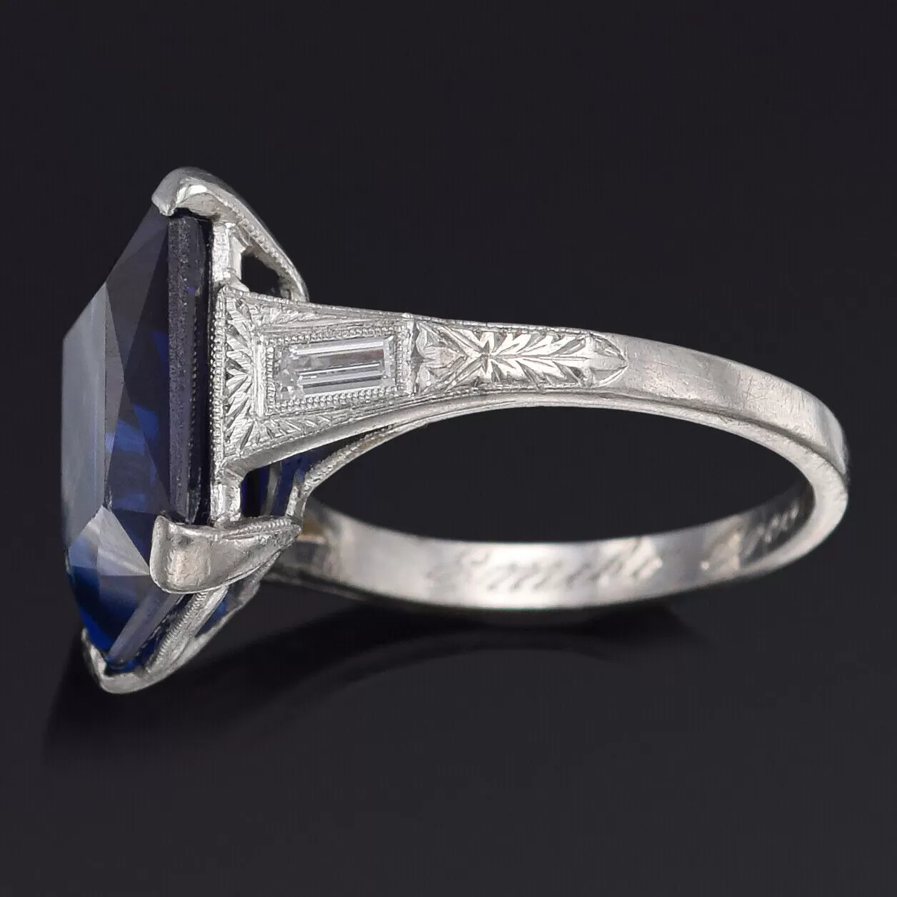 Antique Platinum 6.72 Ct Lab Sapphire & Diamond Band Ring 5.0 Grams G/H VS