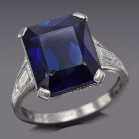 Antique Platinum 6.72 Ct Lab Sapphire & Diamond Band Ring 5.0 Grams G/H VS