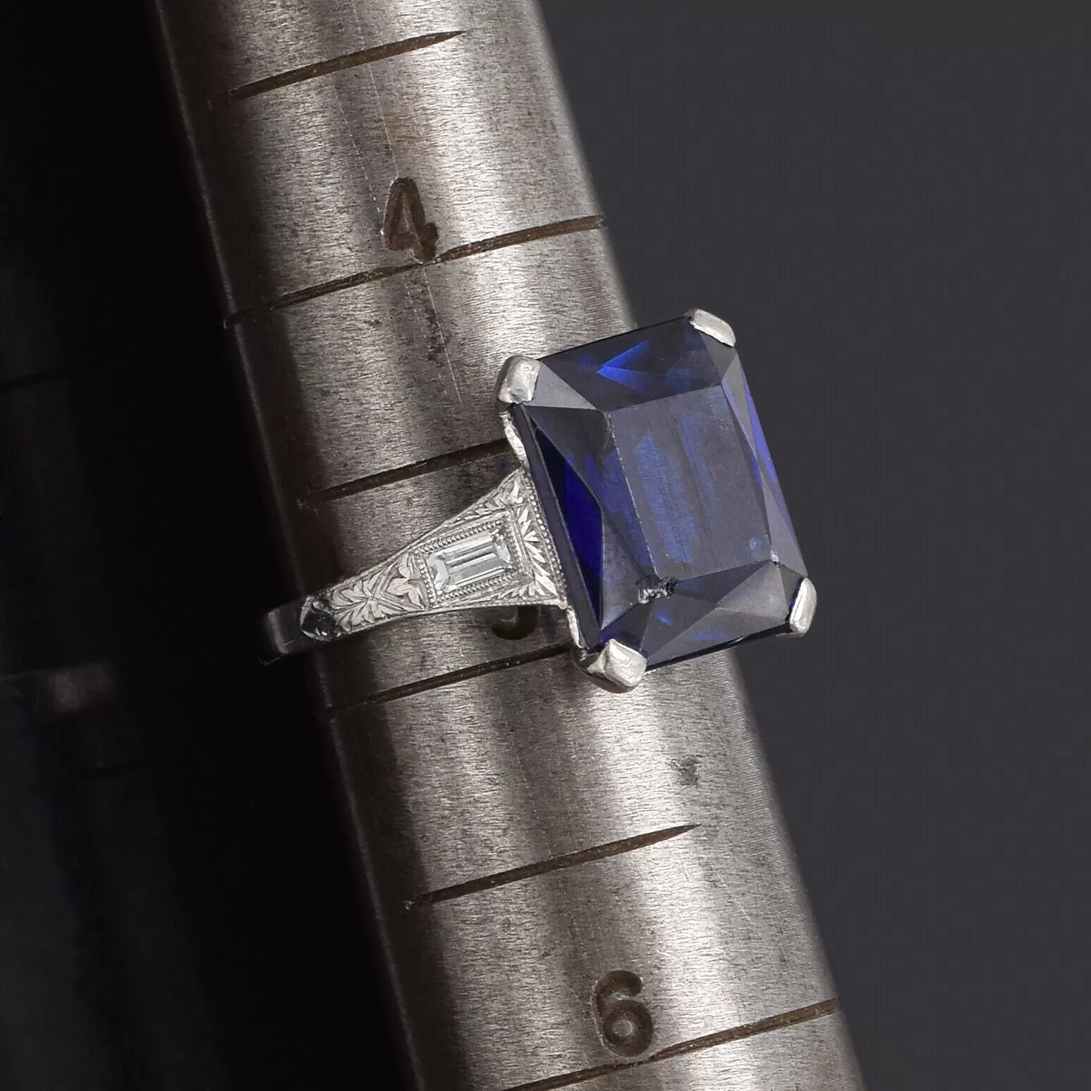 Antique Platinum 6.72 Ct Lab Sapphire & Diamond Band Ring 5.0 Grams G/H VS