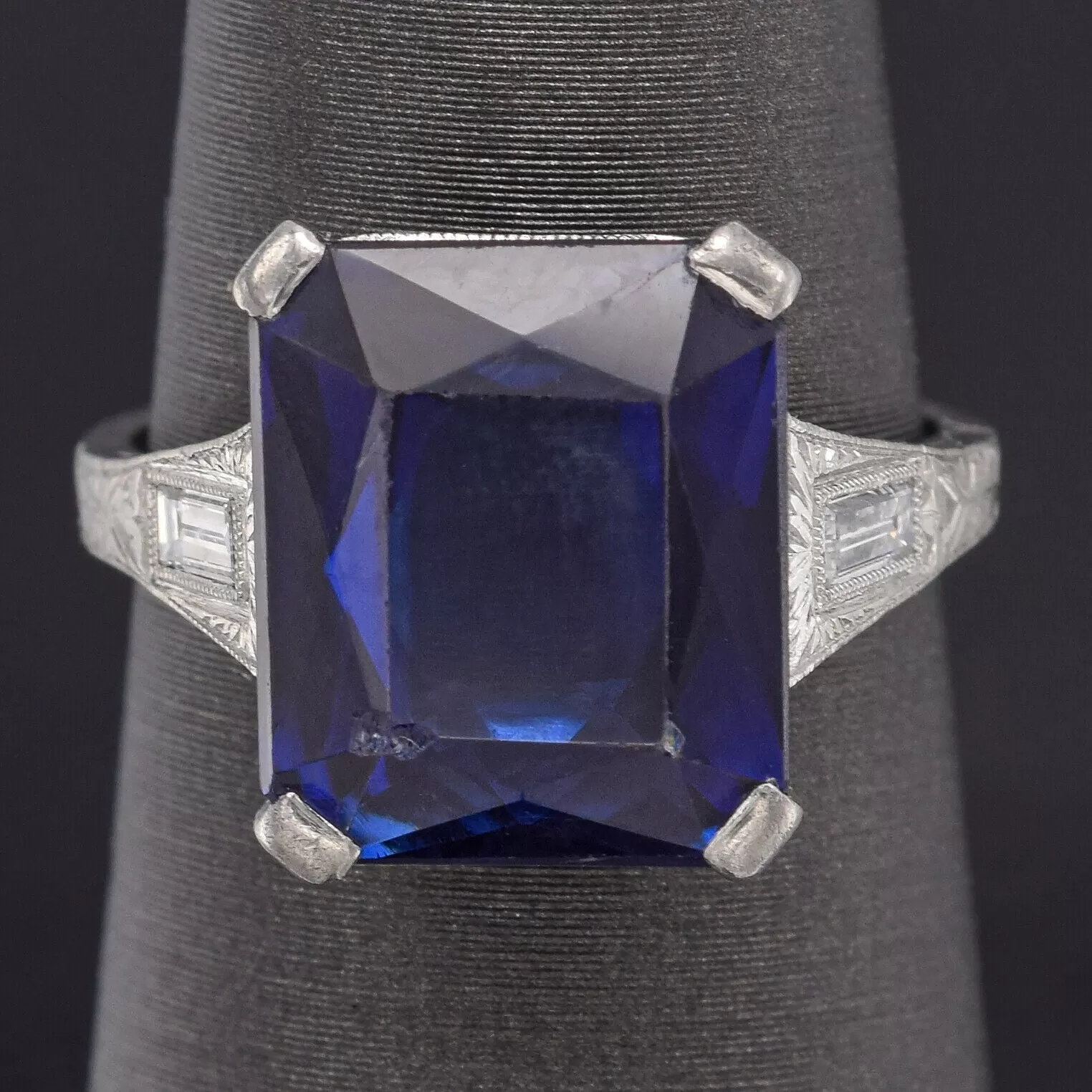 Antique Platinum 6.72 Ct Lab Sapphire & Diamond Band Ring 5.0 Grams G/H VS