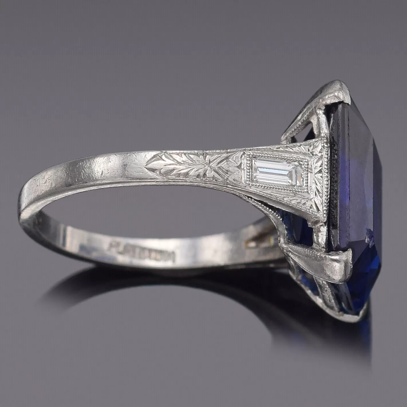 Antique Platinum 6.72 Ct Lab Sapphire & Diamond Band Ring 5.0 Grams G/H VS