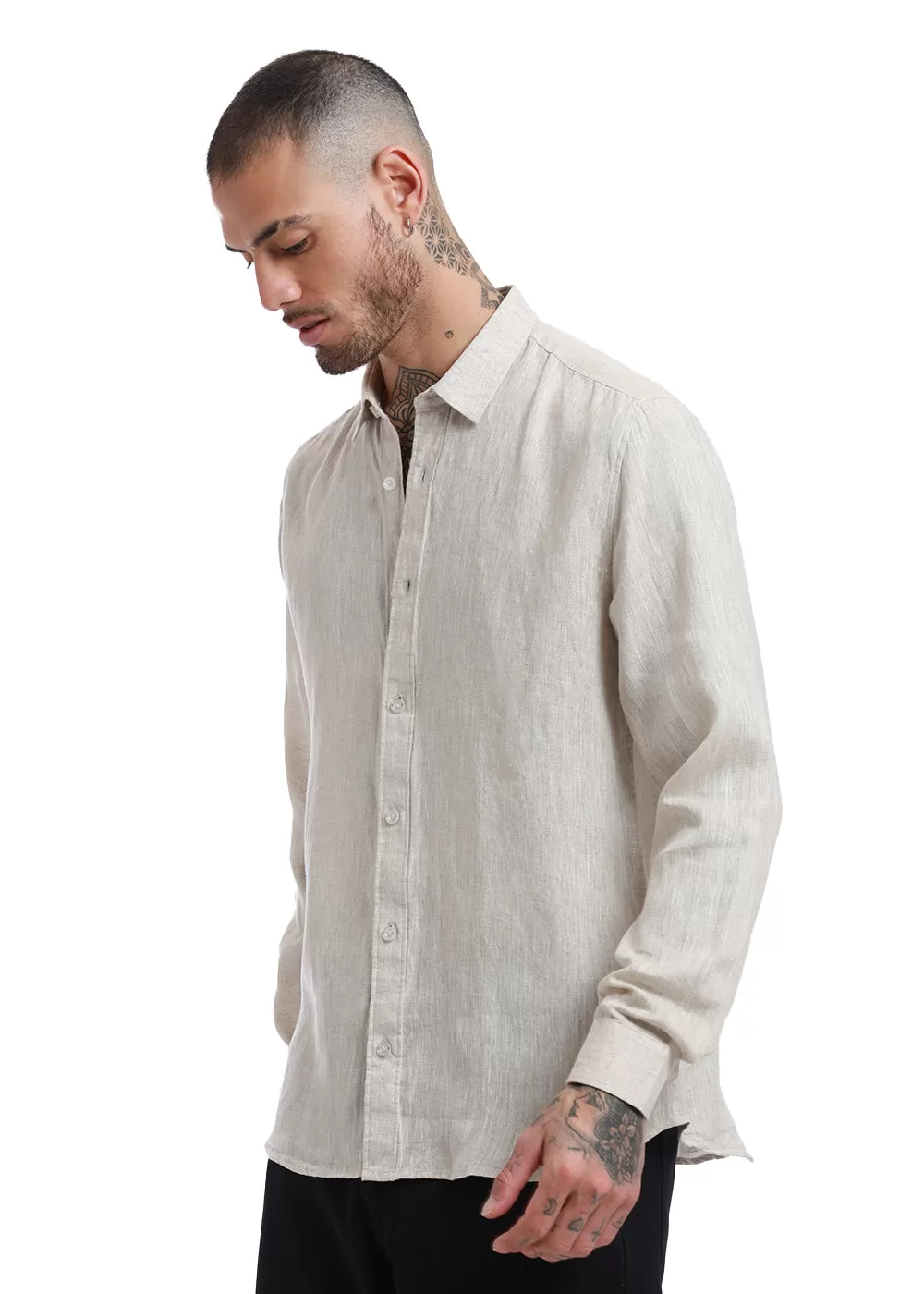 Beige Pure Irish Linen Shirt