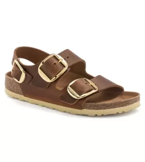 Birkenstocks Womens Milano Big Buckle Oiled Leather Cognac - 1024067