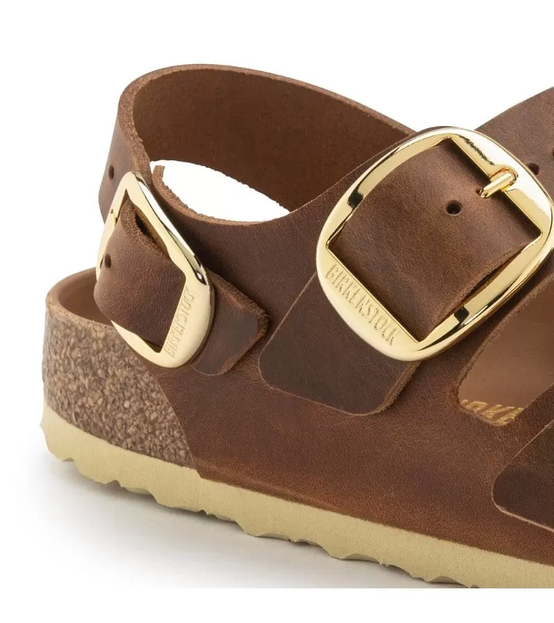 Birkenstocks Womens Milano Big Buckle Oiled Leather Cognac - 1024067