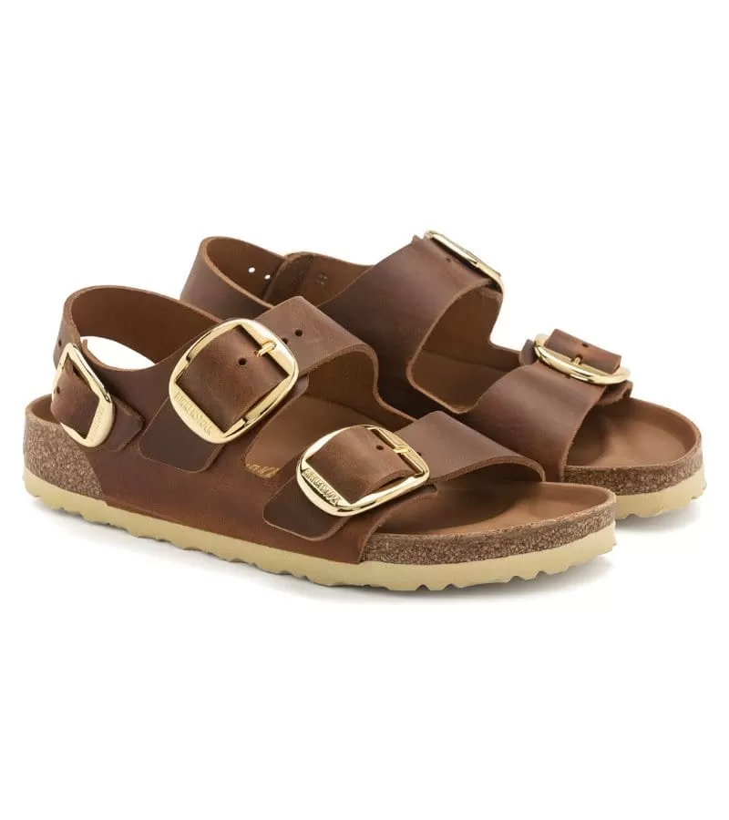 Birkenstocks Womens Milano Big Buckle Oiled Leather Cognac - 1024067