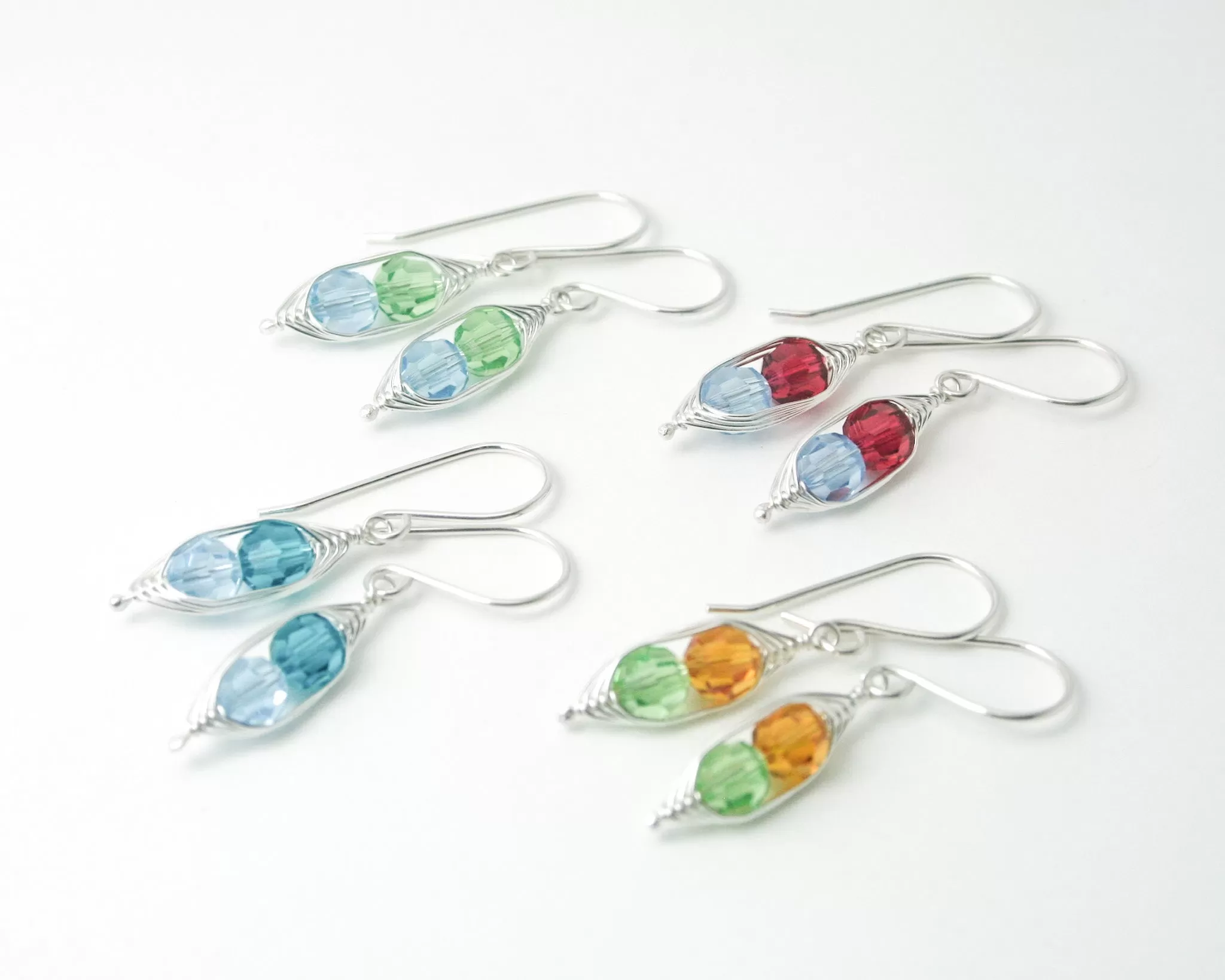 Birthstone Pea pod earrings with Crystals [made to order]