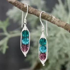 Birthstone Pea pod earrings with Crystals [made to order]