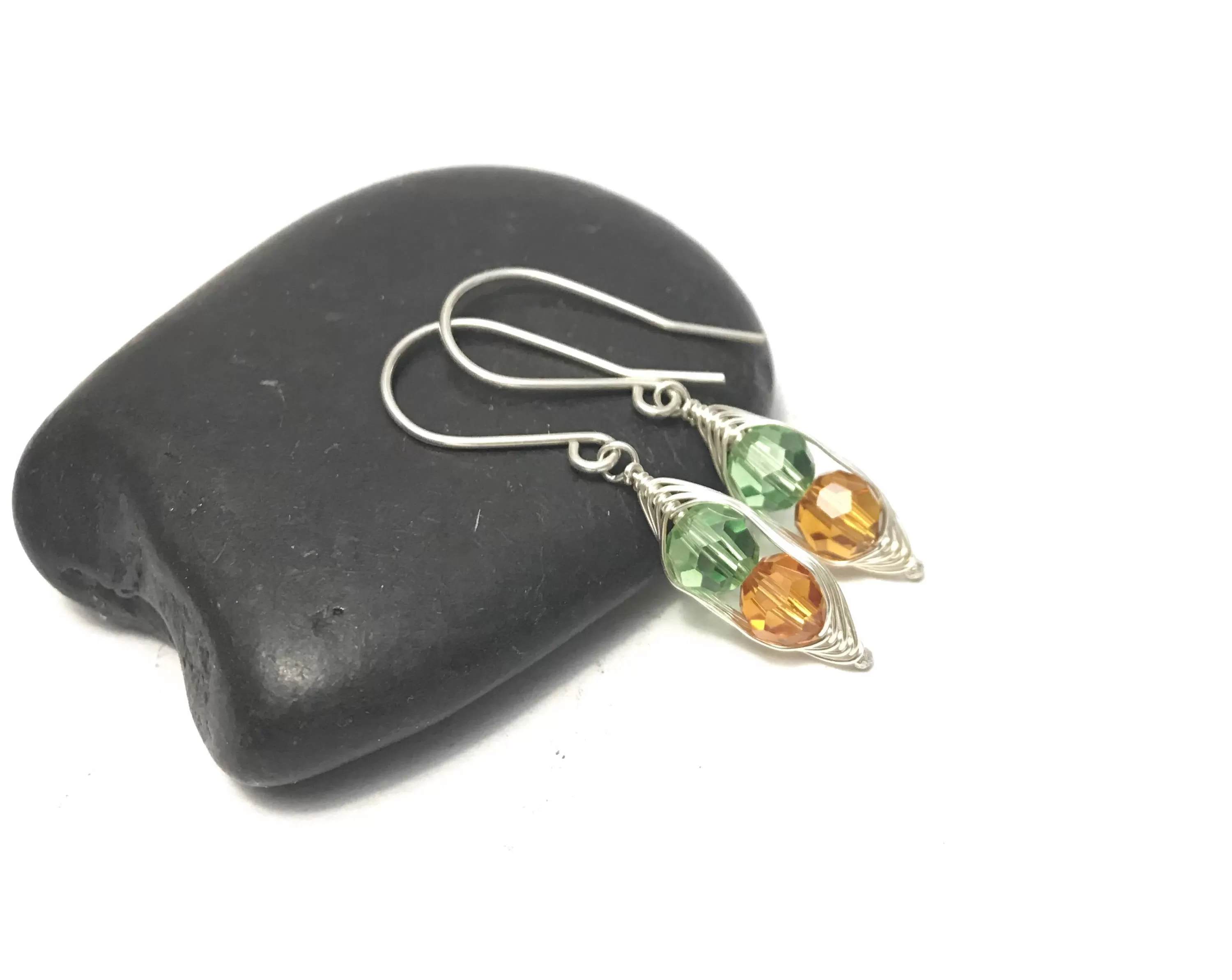 Birthstone Pea pod earrings with Crystals [made to order]