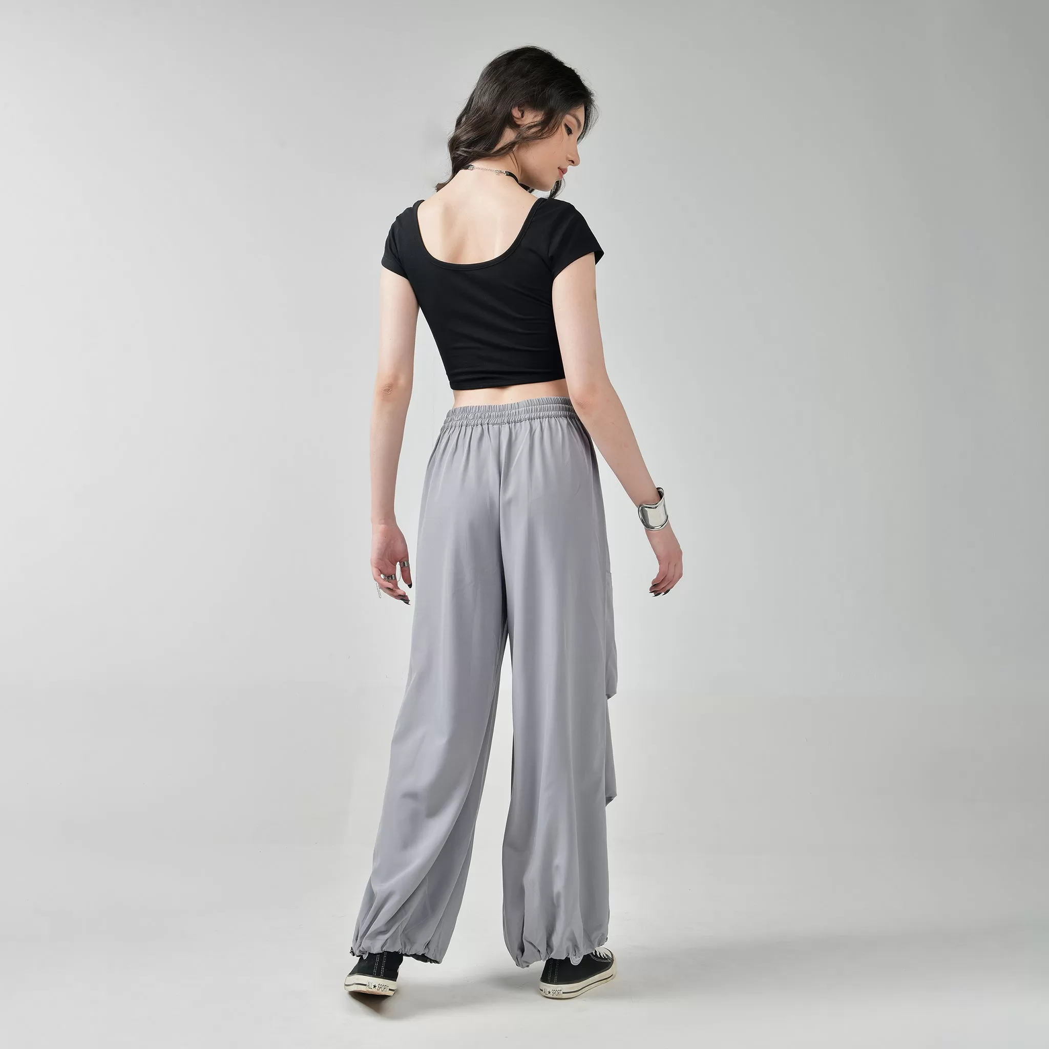 Black Corset Crop Top & Grey Air Para Pants