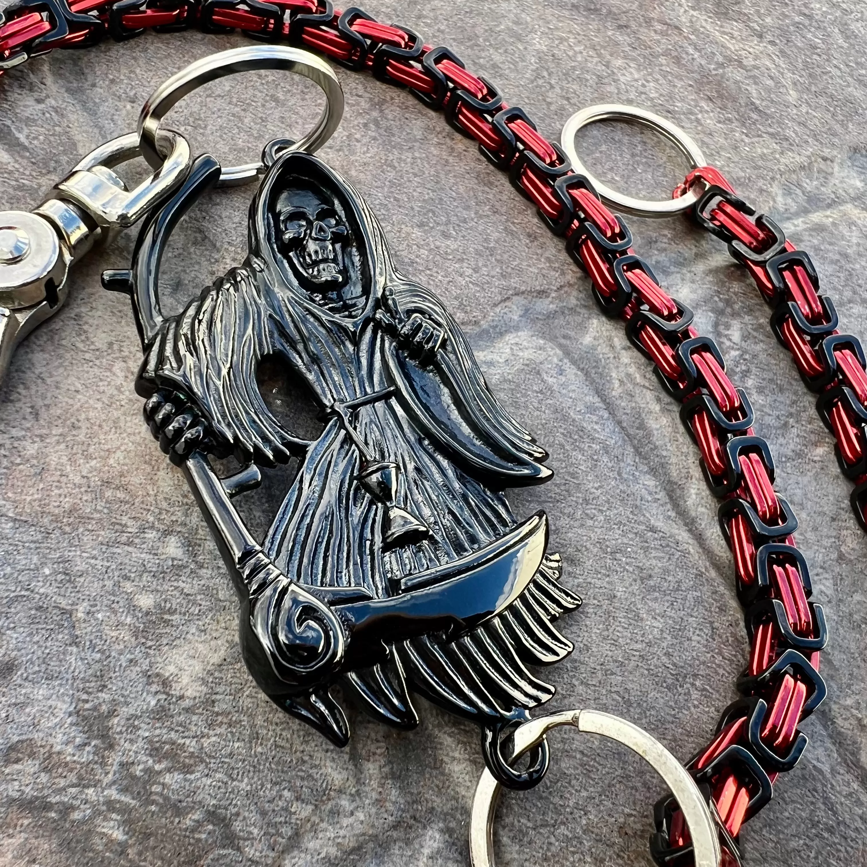 Black Grim Reaper Wallet Chain - Black & Red Daytona Deluxe - WC15D