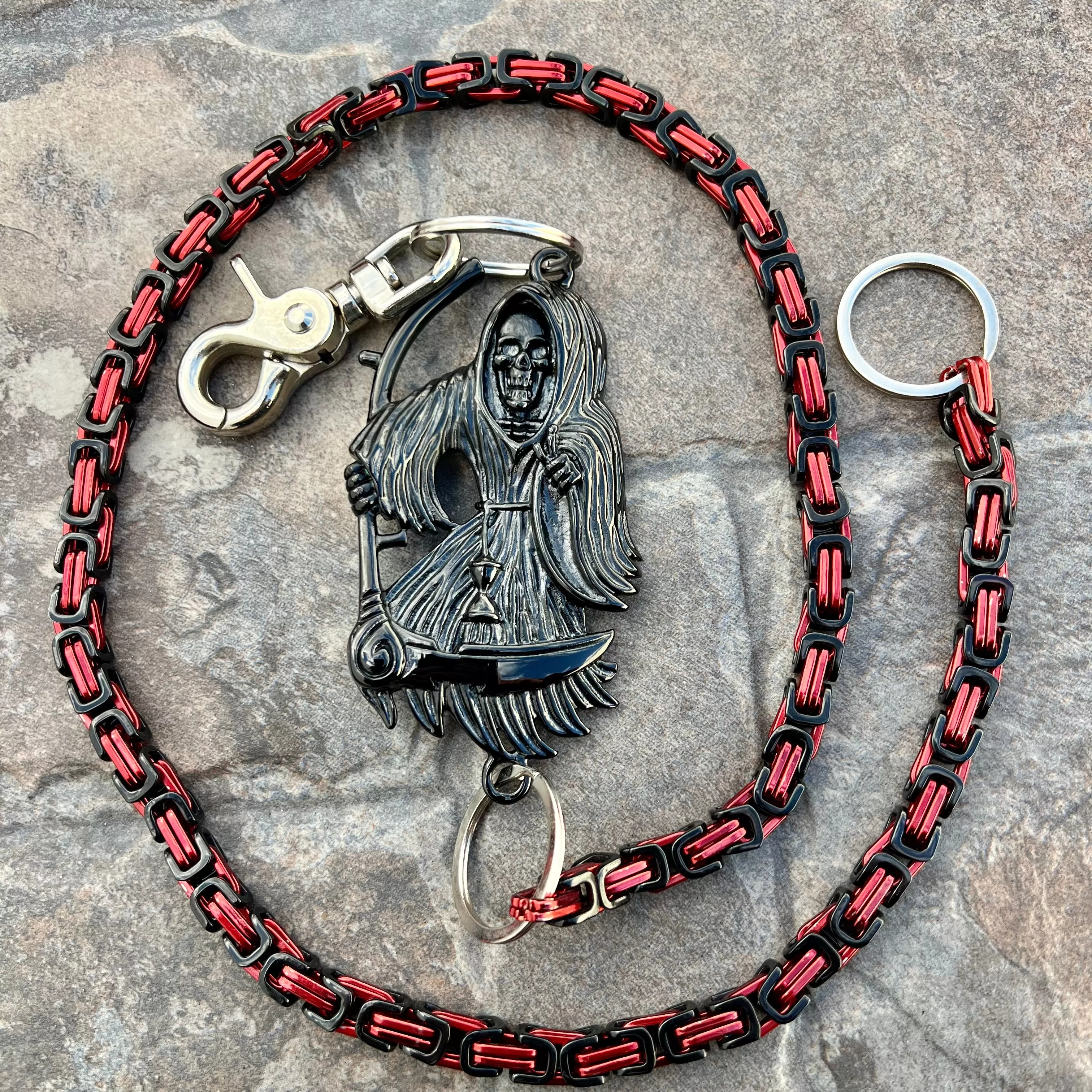 Black Grim Reaper Wallet Chain - Black & Red Daytona Deluxe - WC15D