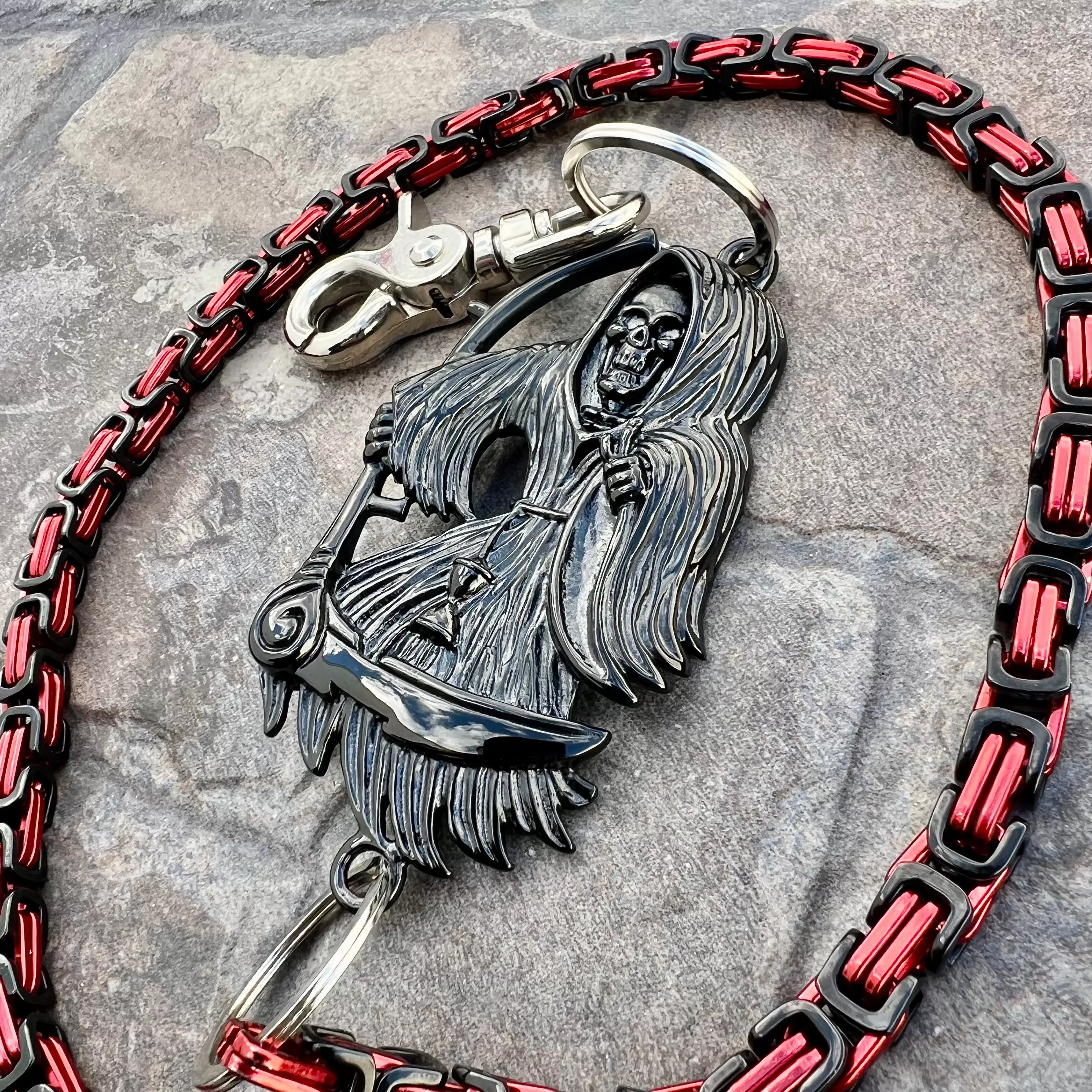 Black Grim Reaper Wallet Chain - Black & Red Daytona Deluxe - WC15D