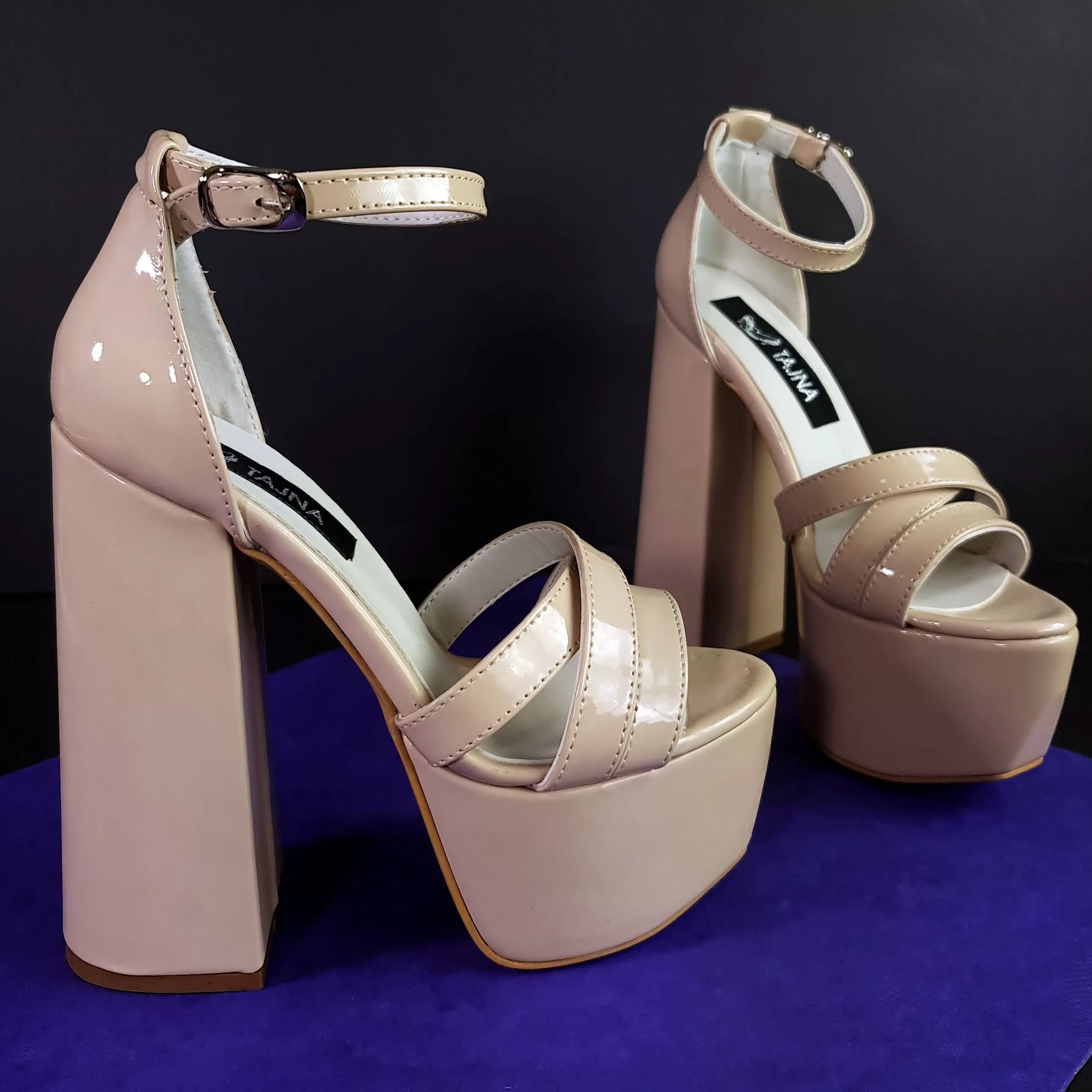 Block Chunky Cream Gloss High Heel Sandals