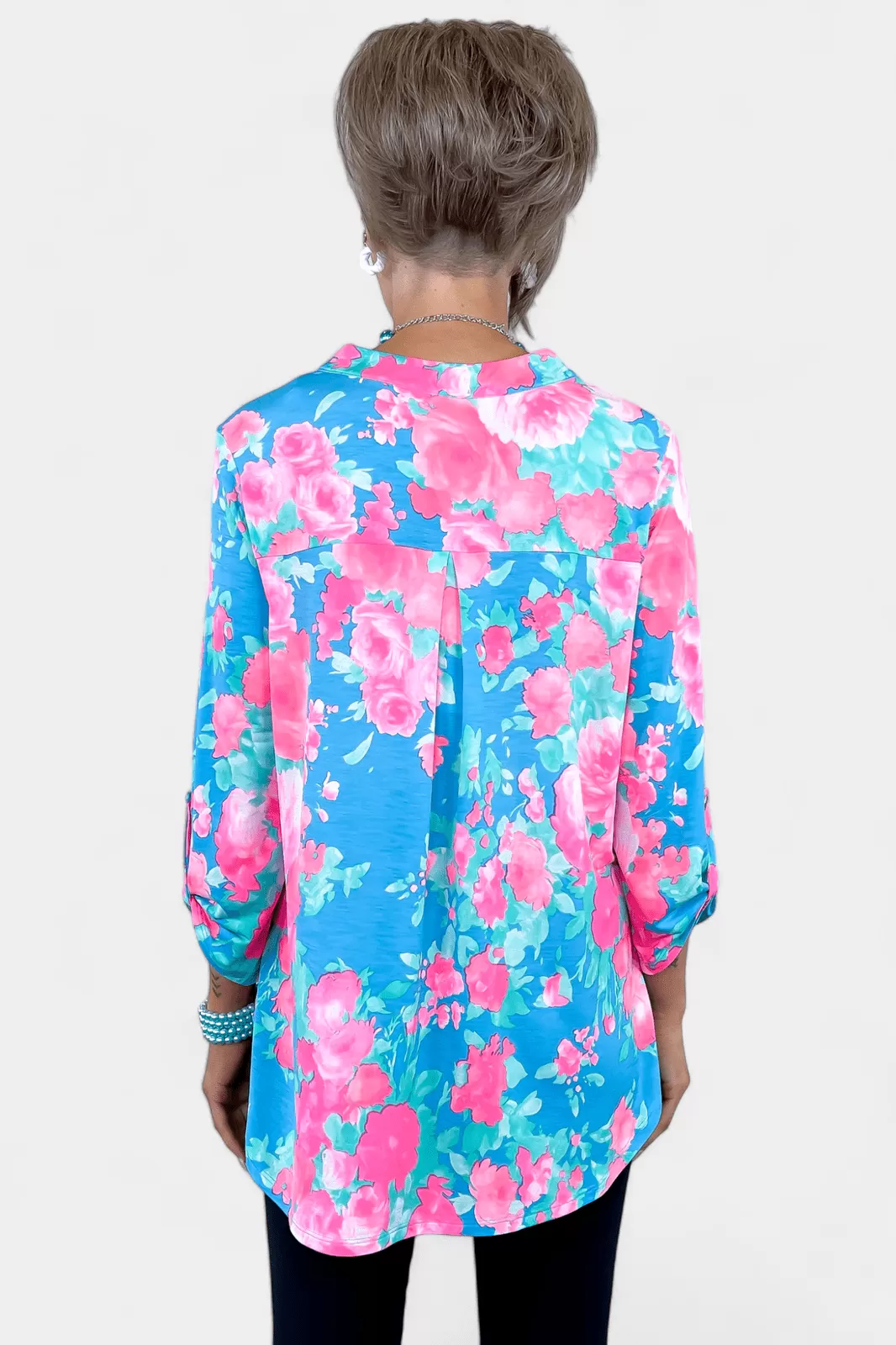 Blue Floral Abstract Lizzy Top [NO RETURNS]