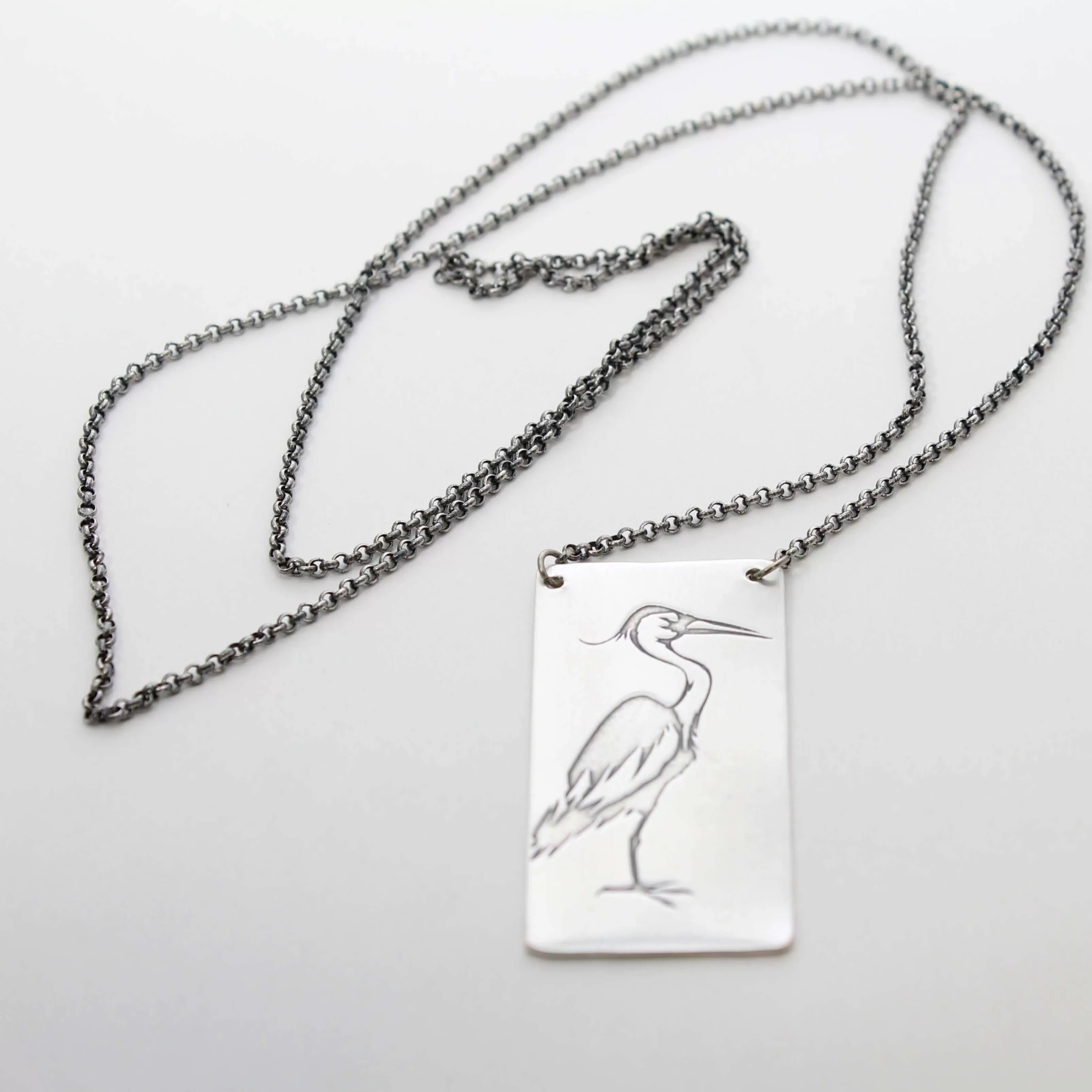 Blue Heron Rectangular Long Layered Necklace